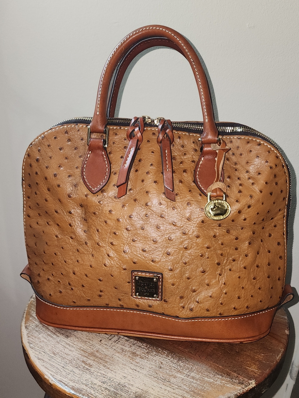 Dooney & Bourke Tan Brown Ostrich Embossed Satchel Purse Project - Picture 3 of 13